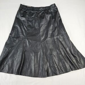 Vtg B.A. Starr Black Leather Trumpet Fit and Flare Skirt 34" Waist Tag Size 32